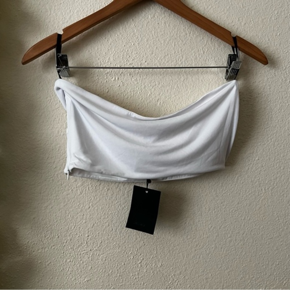NBD White Strapless Twist Detail Halena Crop Top - Picture 10 of 12